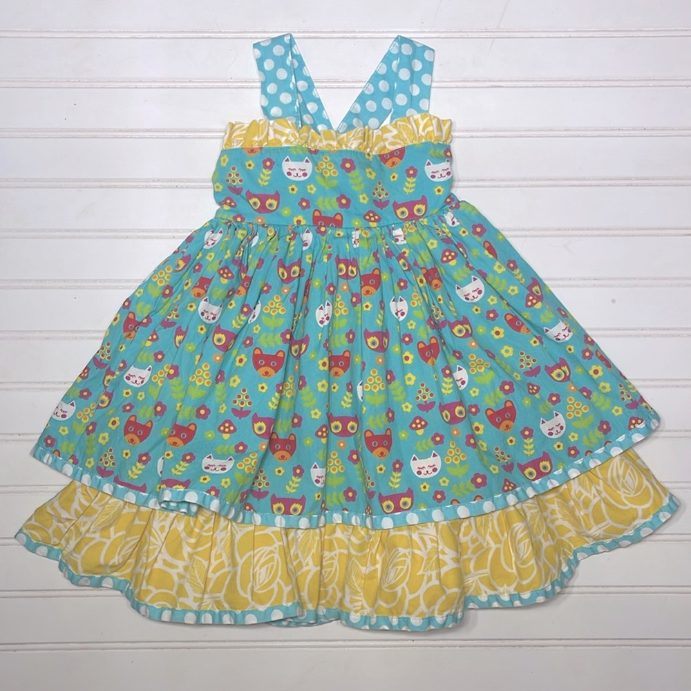 JELLY THE PUG EUC Cat Floral Cottagecore Polka Dot Layered Ruffle Dress